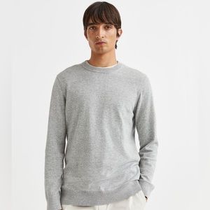 H&M Men’s Slim Fit Fine-knit Cotton Sweater, Light gray melange, Size XL
